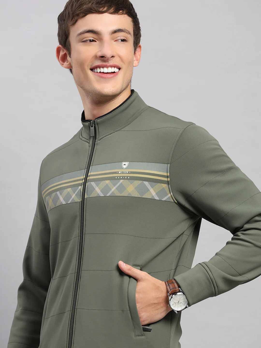 Men Green Self Design Collar Full Sleeve Sweatshirt - Image 6