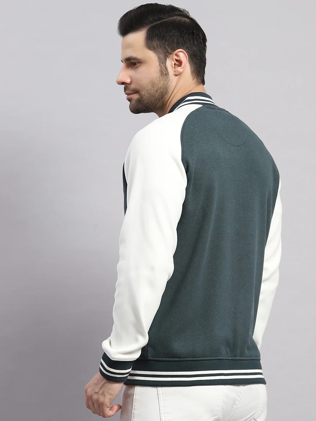 Men Green Self Design Collar Full Sleeve Sweatshirt Varsity Collection - Image 5