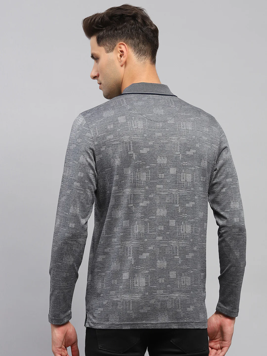 Men Green Self Design Collar Full Sleeve Winter T-Shirt - Image 5