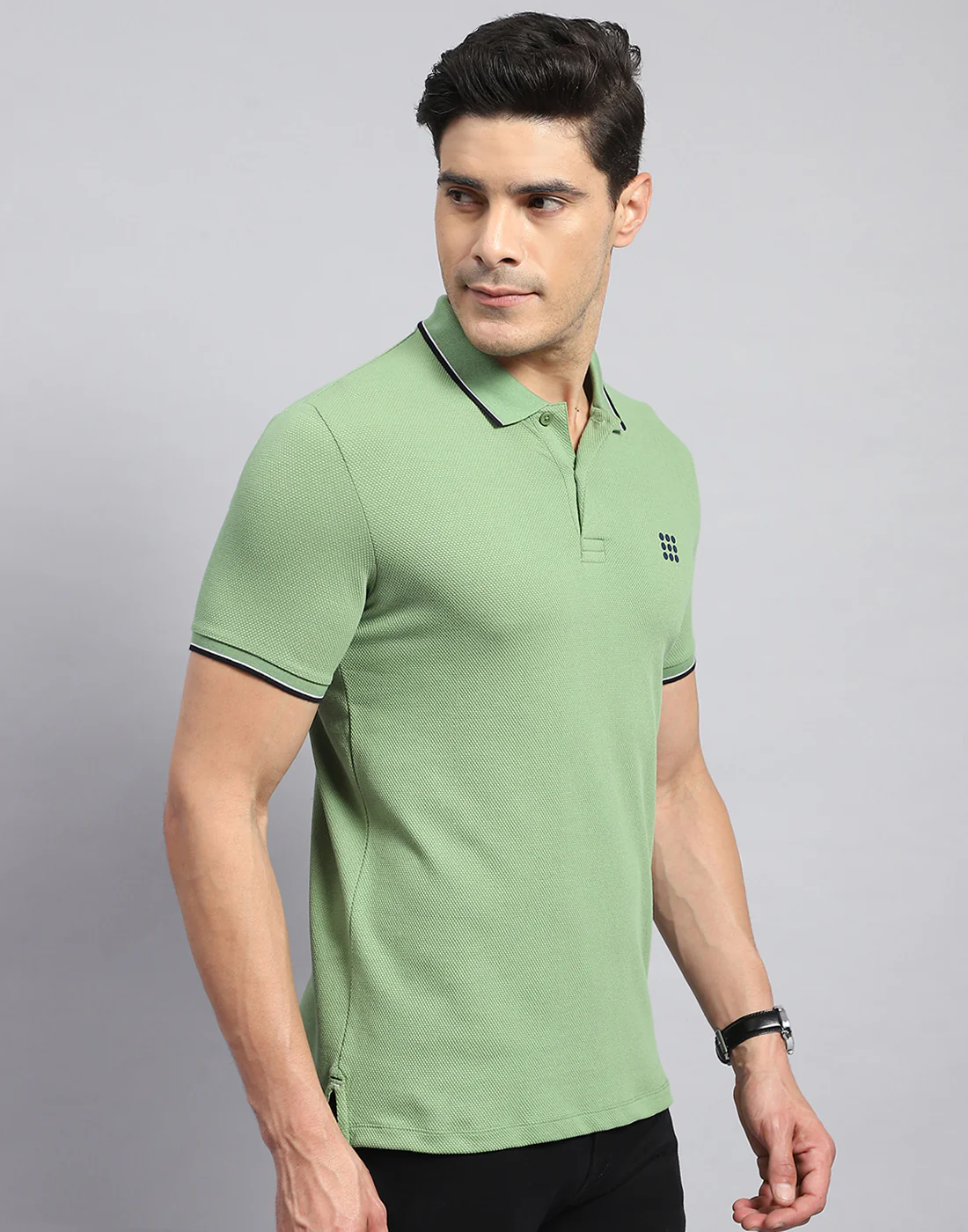 Rock.it Men Green Self Design Collar Half Sleeve T-Shirt - Image 4