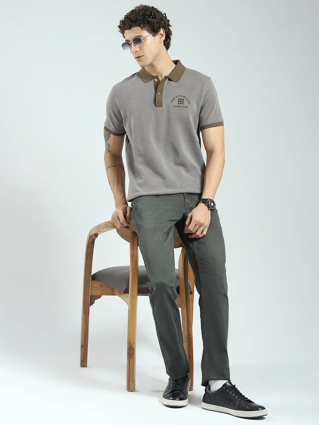 Rock.it Men Green Self Design Collar Half Sleeve T-Shirt - Image 2