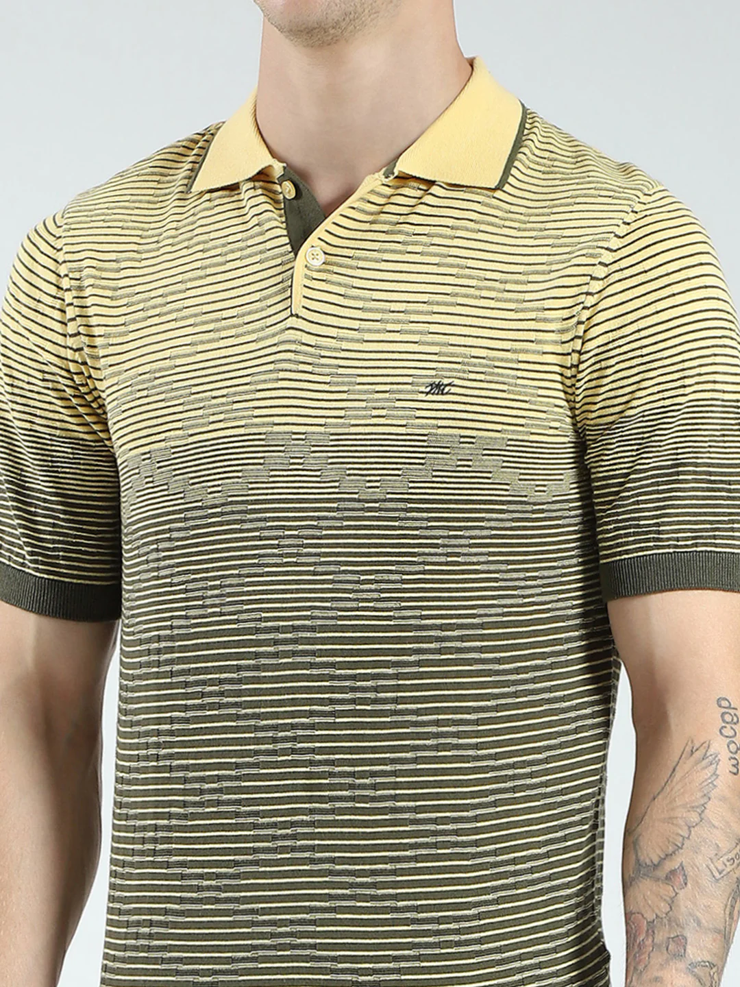 Men Green Self Design Collar Half Sleeve T-Shirt - Image 7