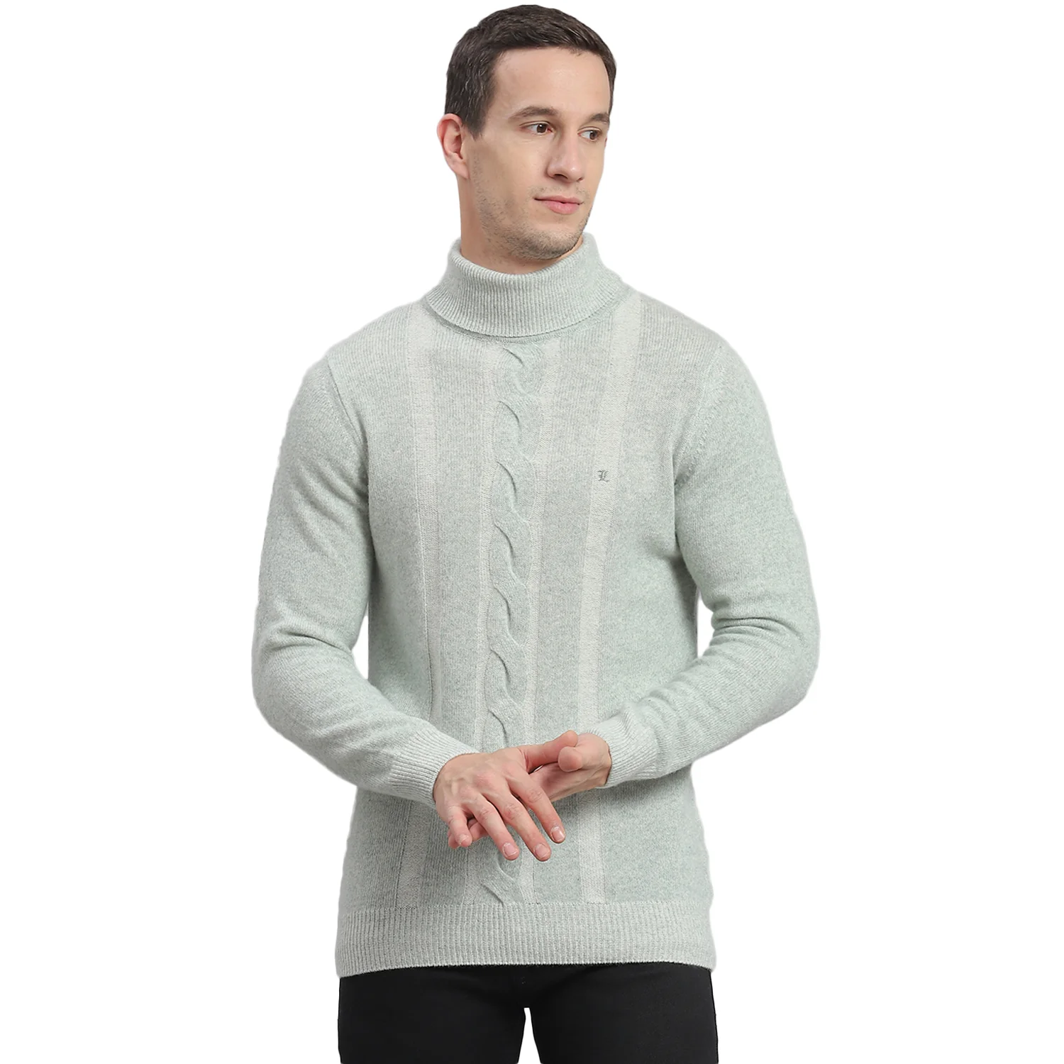 Men Green Self Design H Neck Full Sleeve Sweater - Image 5