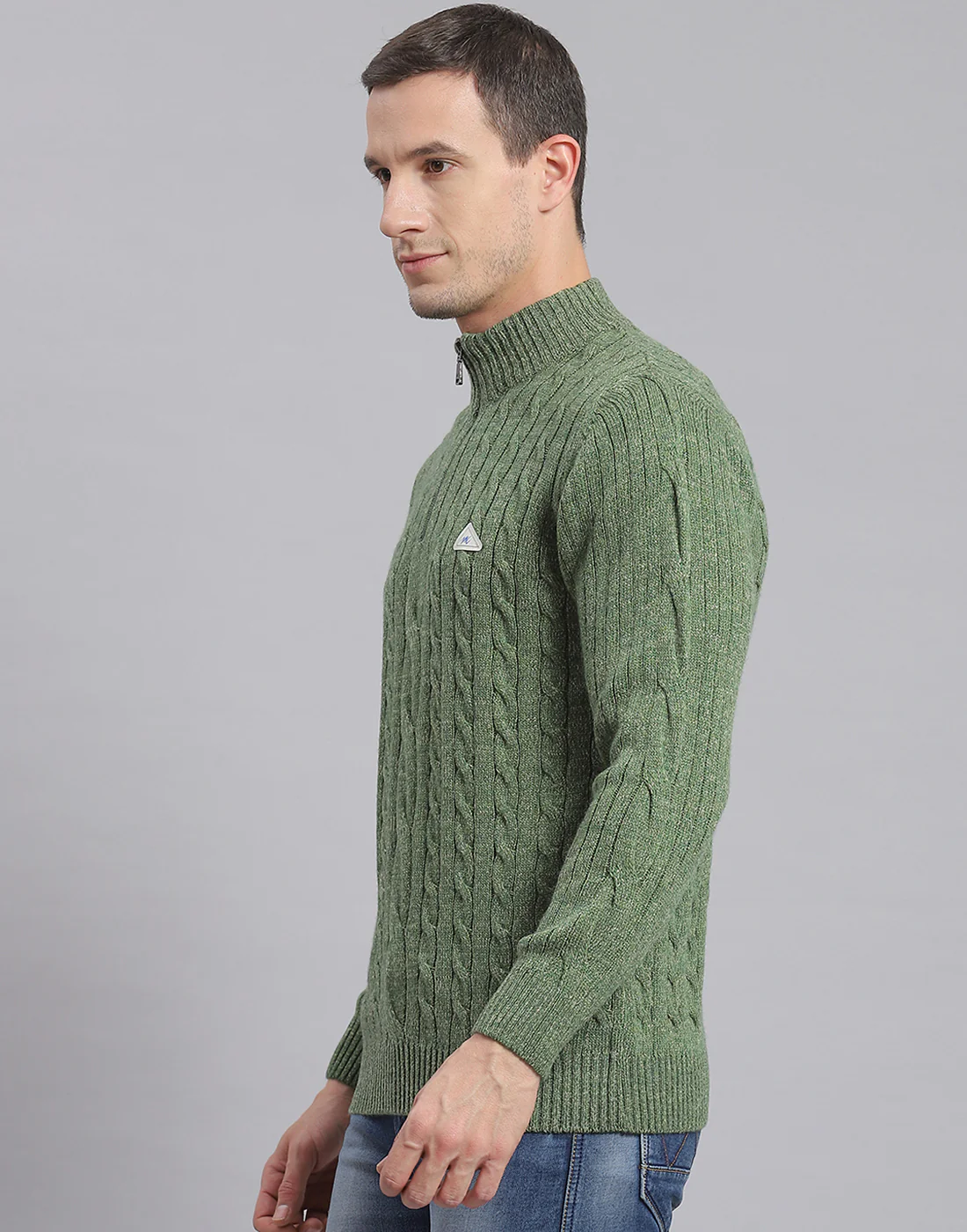 Men Green Self Design H Neck Full Sleeve Sweater - Image 3