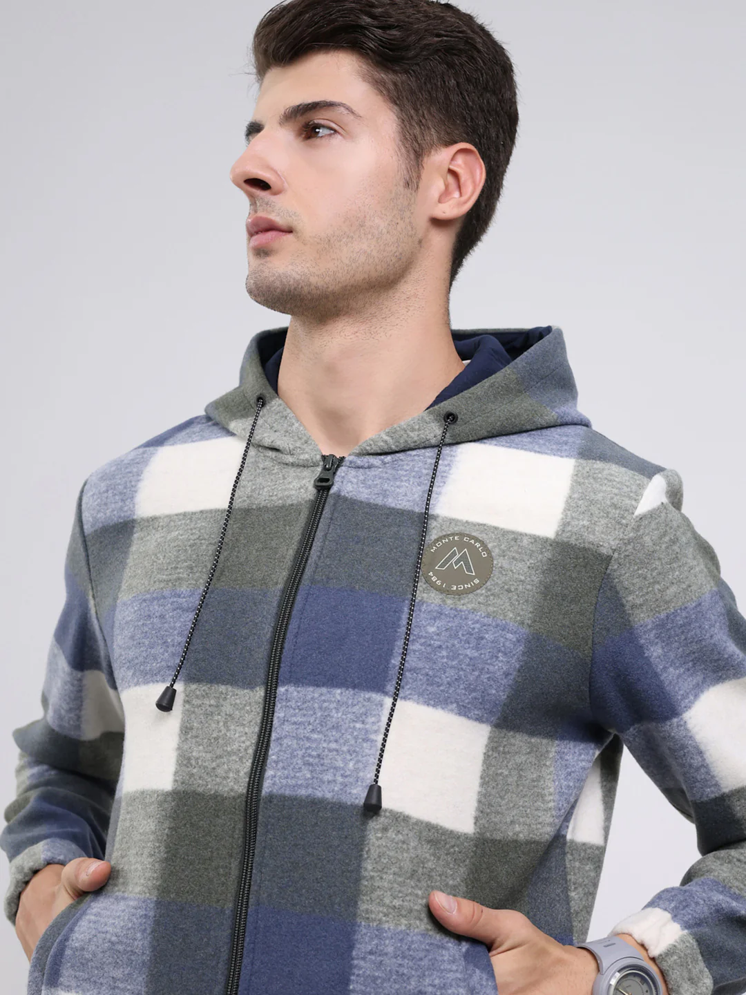 Men Green Self Design Hooded Full Sleeve Sweatshirt - Image 7