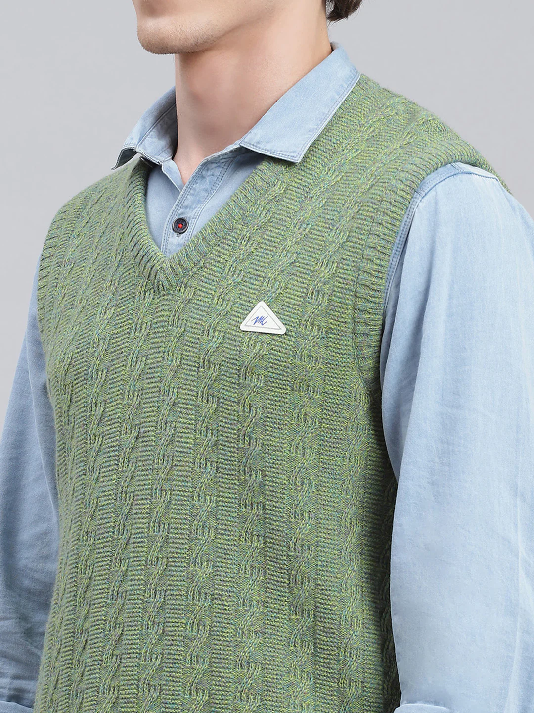 Men Green Self Design Lamb wool Sweater - Image 6