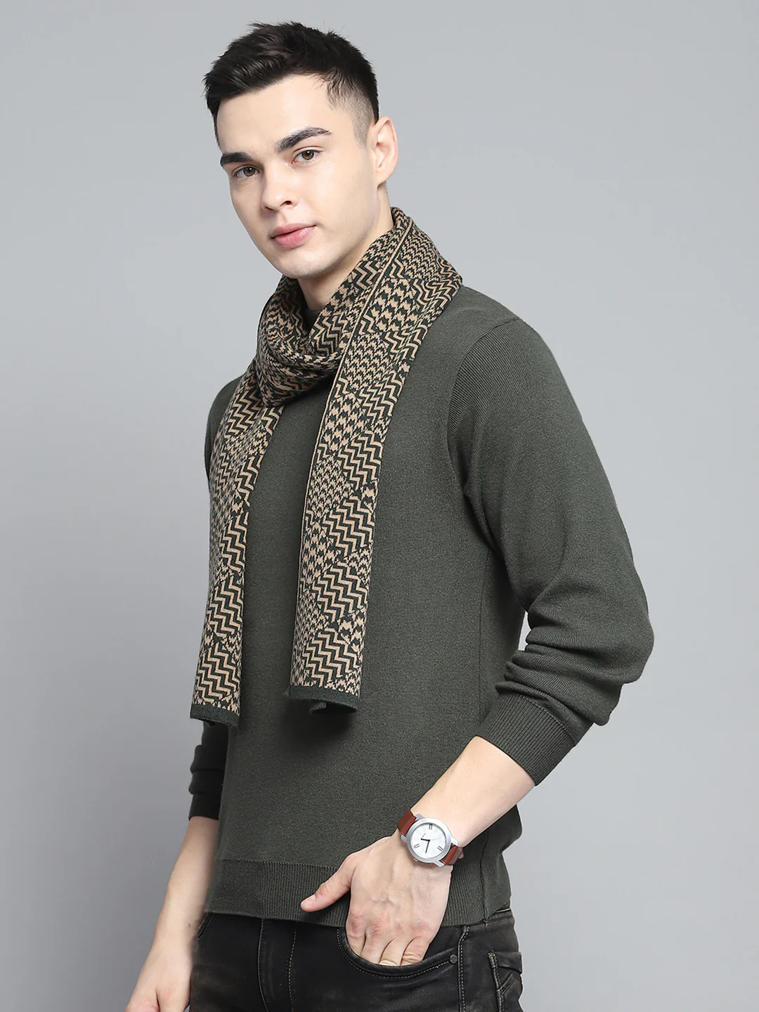 Men Green Self Design Muffler - Image 3