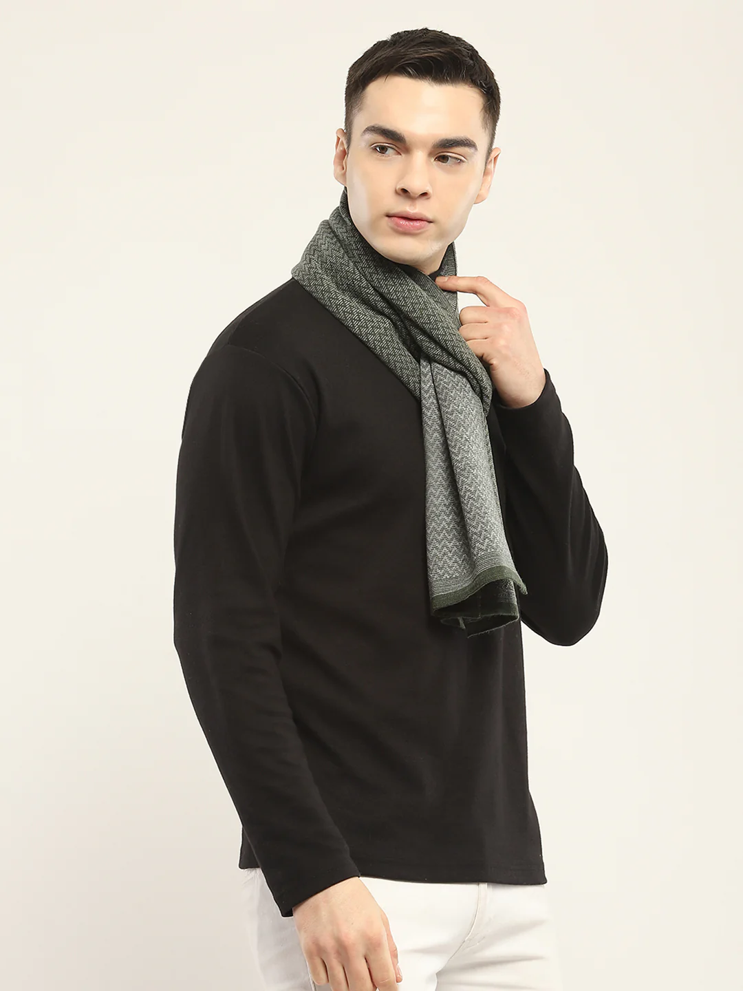 Men Green Self Design Muffler - Image 5