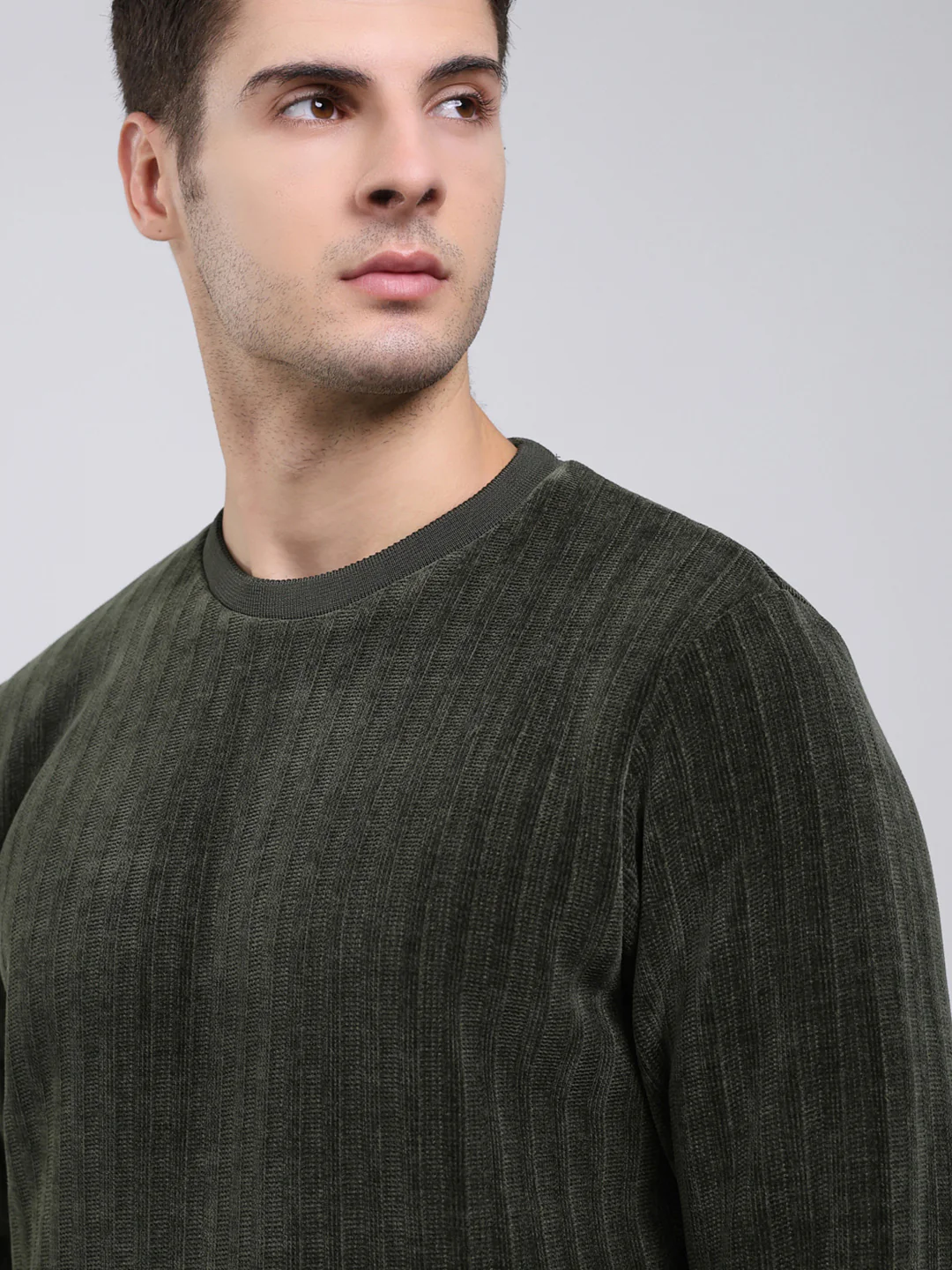 Men Green Self Design Round Neck Full Sleeve Sweatshirt - Image 7