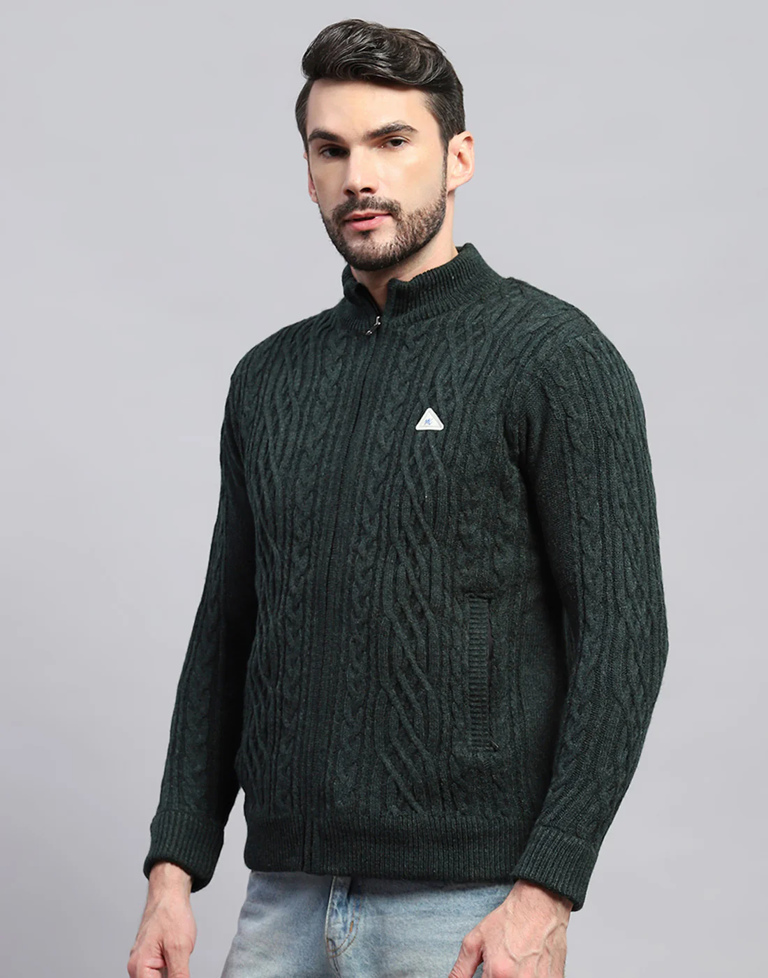 Men Green Self Design Turtle Neck Full Sleeve Jacket - Image 3
