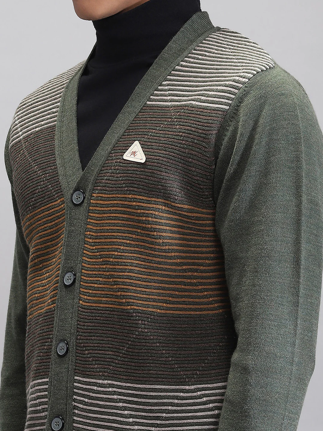 Men Green Self Design V Neck Full Sleeve Cardigan - Image 7