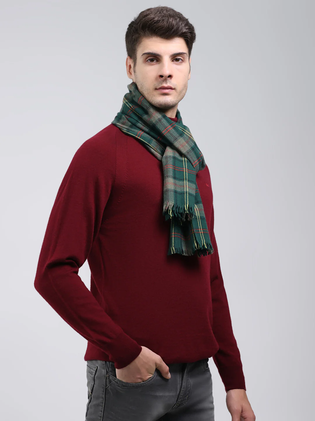 Men Green Self Design Wool Blend Muffler - Image 4