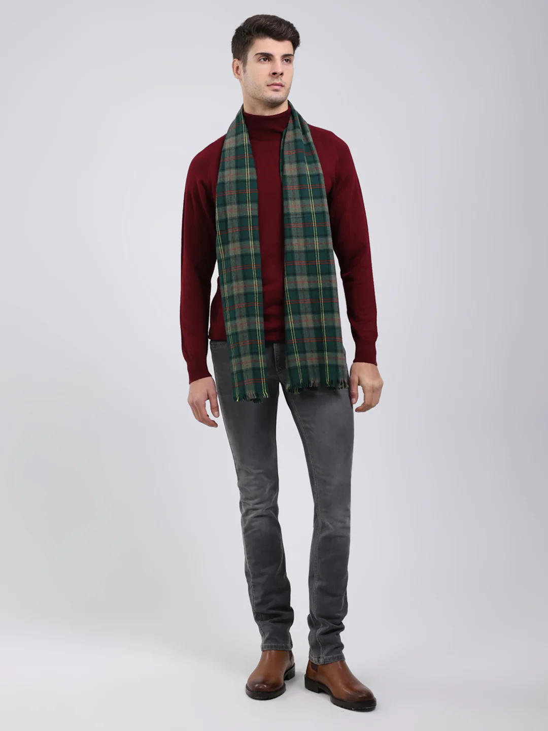 Men Green Self Design Wool Blend Muffler - Image 5