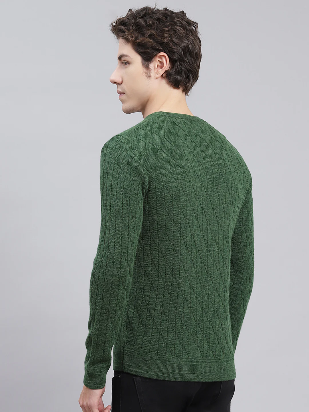 Men Green Self Design Wool blend Pullover - Image 5