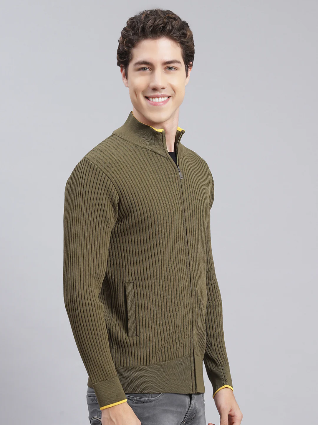 Men Green Self Design Wool blend Pullover - Image 2