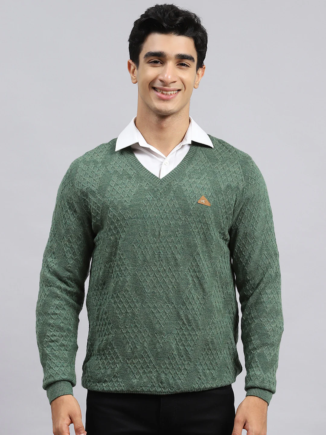 Men Green Self Pullover - Image 2