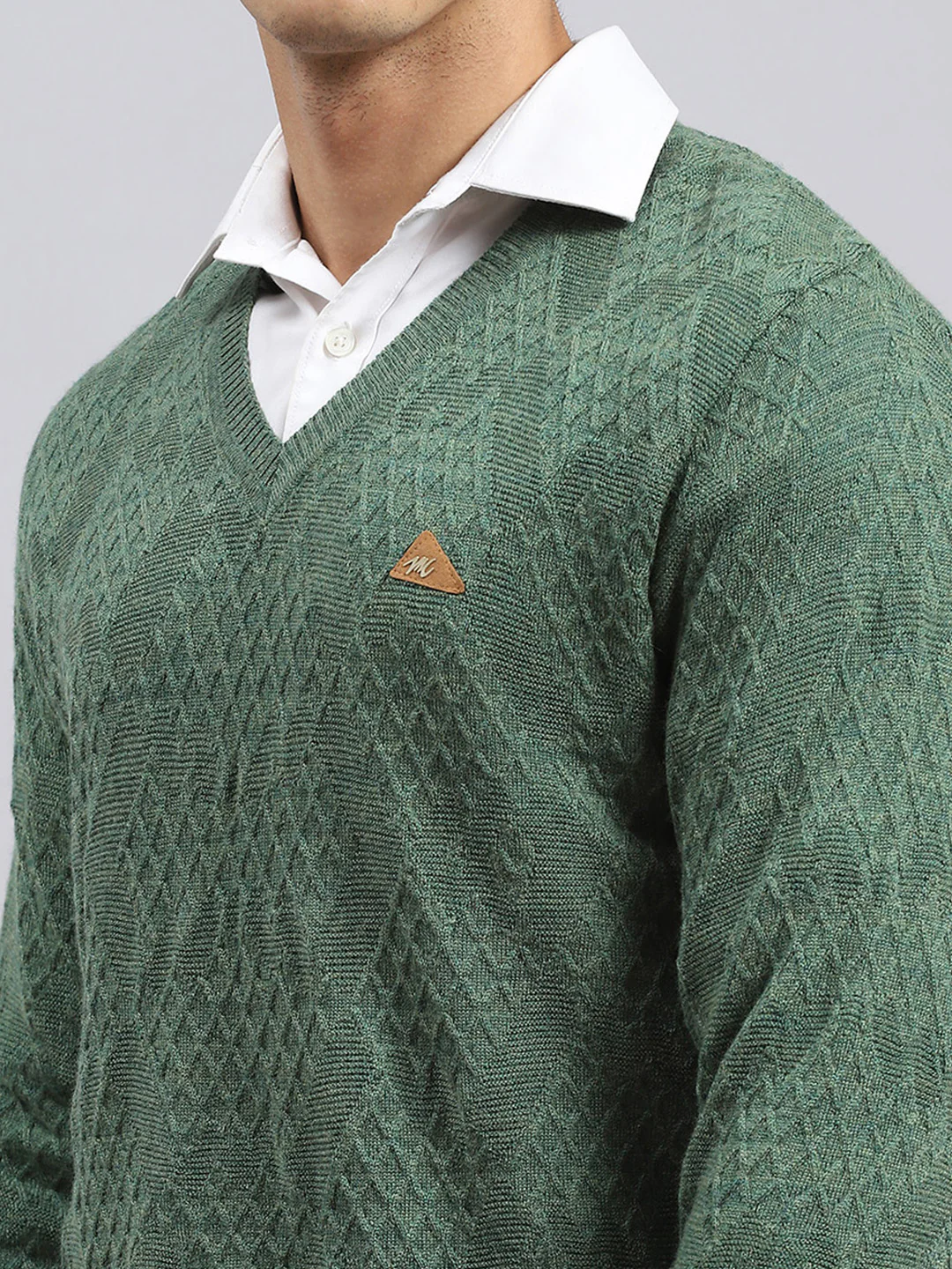 Men Green Self Pullover - Image 6