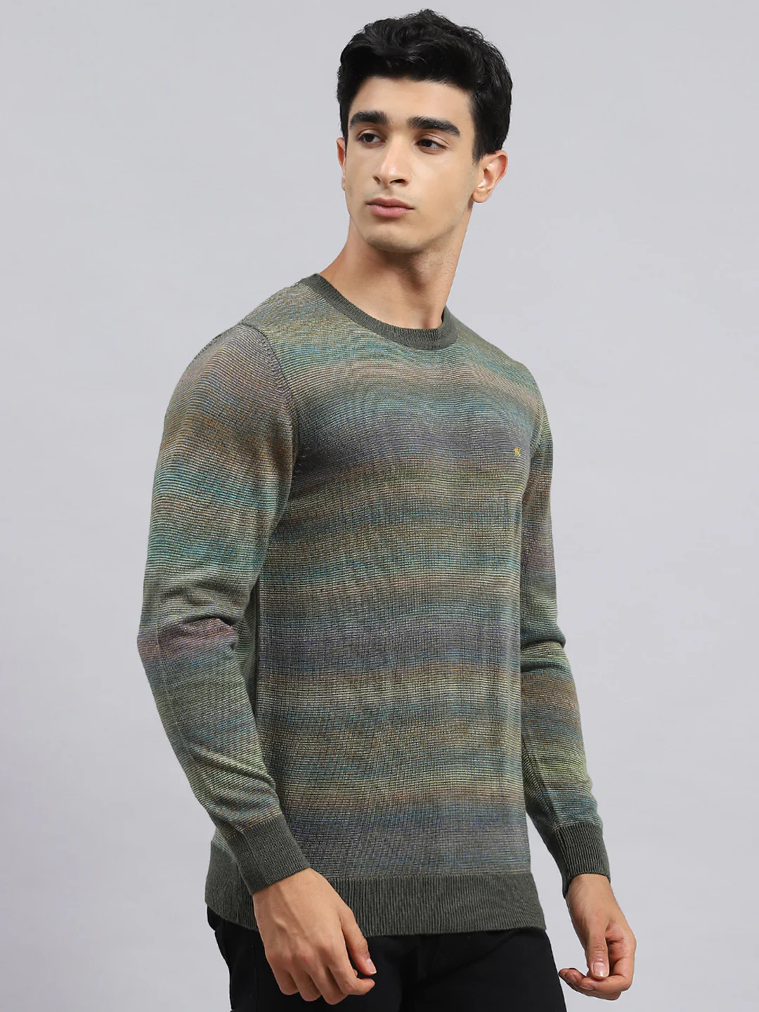 Men Green Self Pullover - Image 2