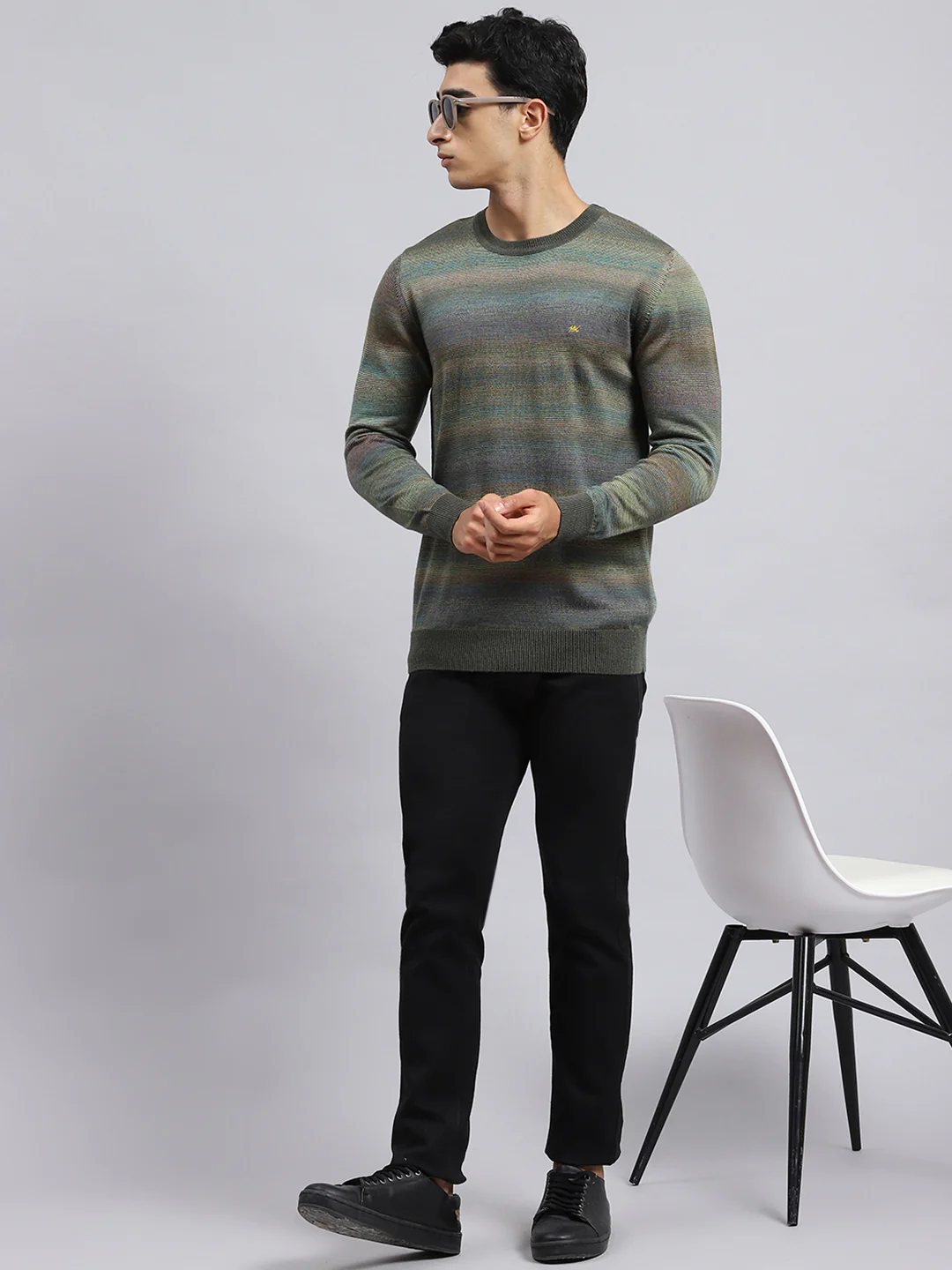 Men Green Self Pullover - Image 5