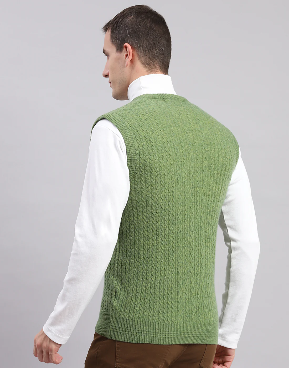 Men Green Self Design V Neck Sleeveless Sweaters/Pullovers - Image 5