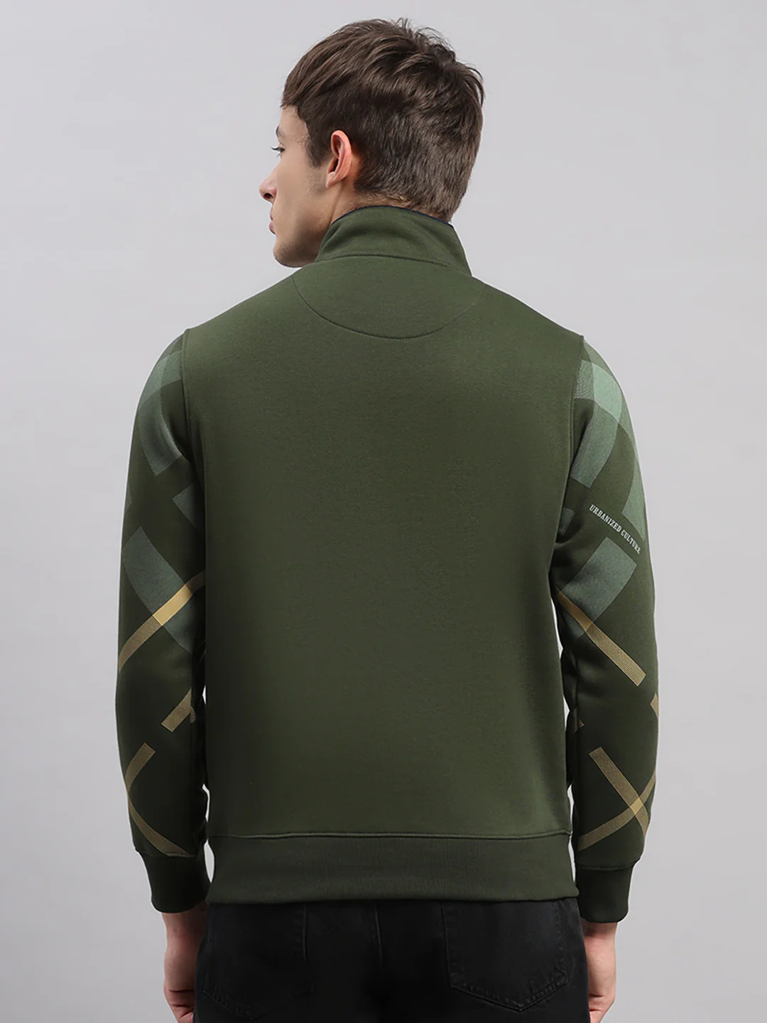 Men Green Solid Collar Full Sleeve Sweatshirt - Image 5