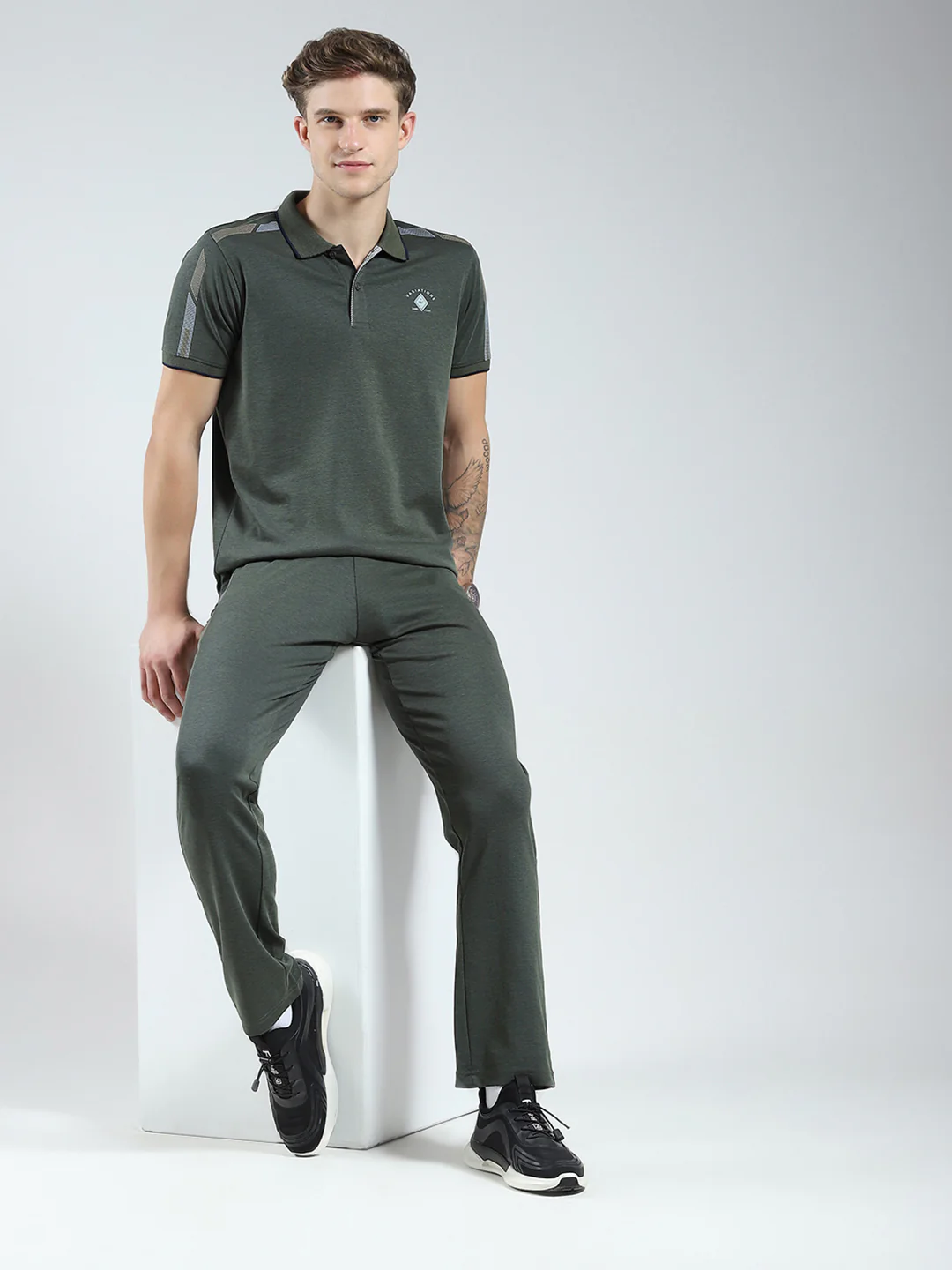 Men Green Solid Collar Half Sleeve Lower Set - Image 2