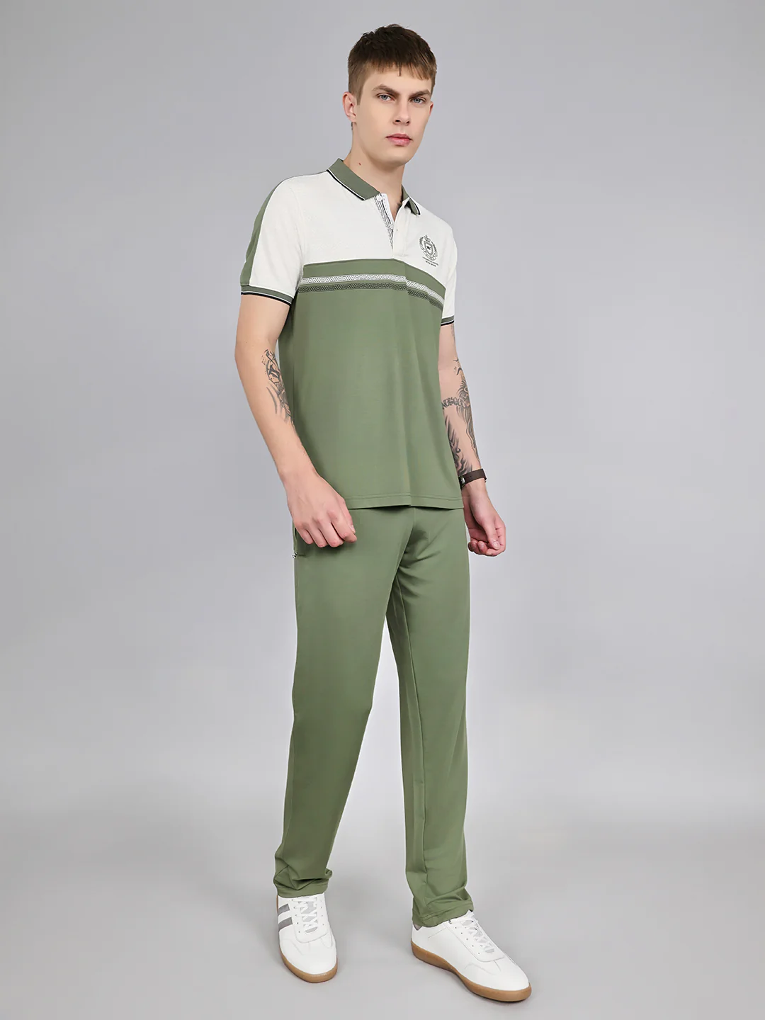 Men Green Solid Collar Half Sleeve Lower Set - Image 3