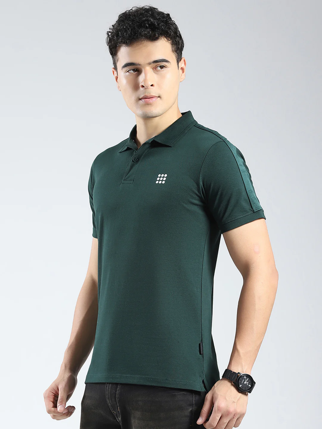 Rock.it Men Green Solid Collar Half Sleeve T-Shirt - Image 3