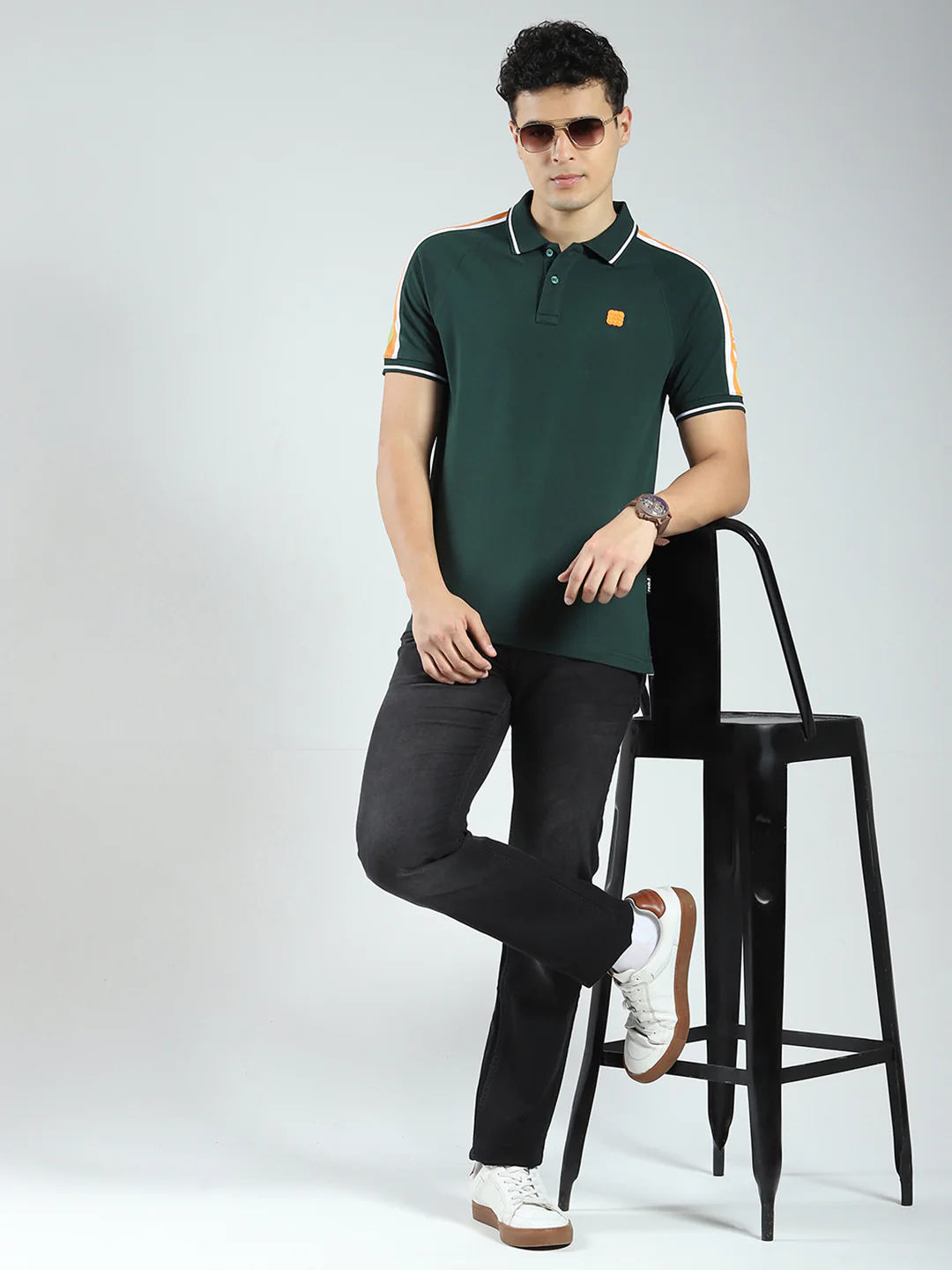 Rock.it Men Green Solid Collar Half Sleeve T-Shirt - Image 2