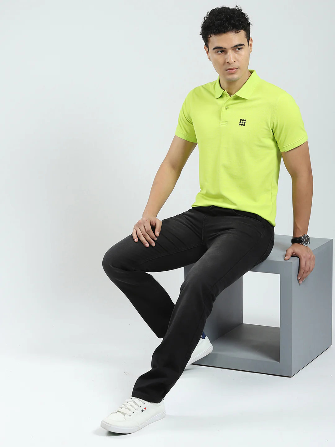 Rock.it Men Green Solid Collar Half Sleeve T-Shirt - Image 2