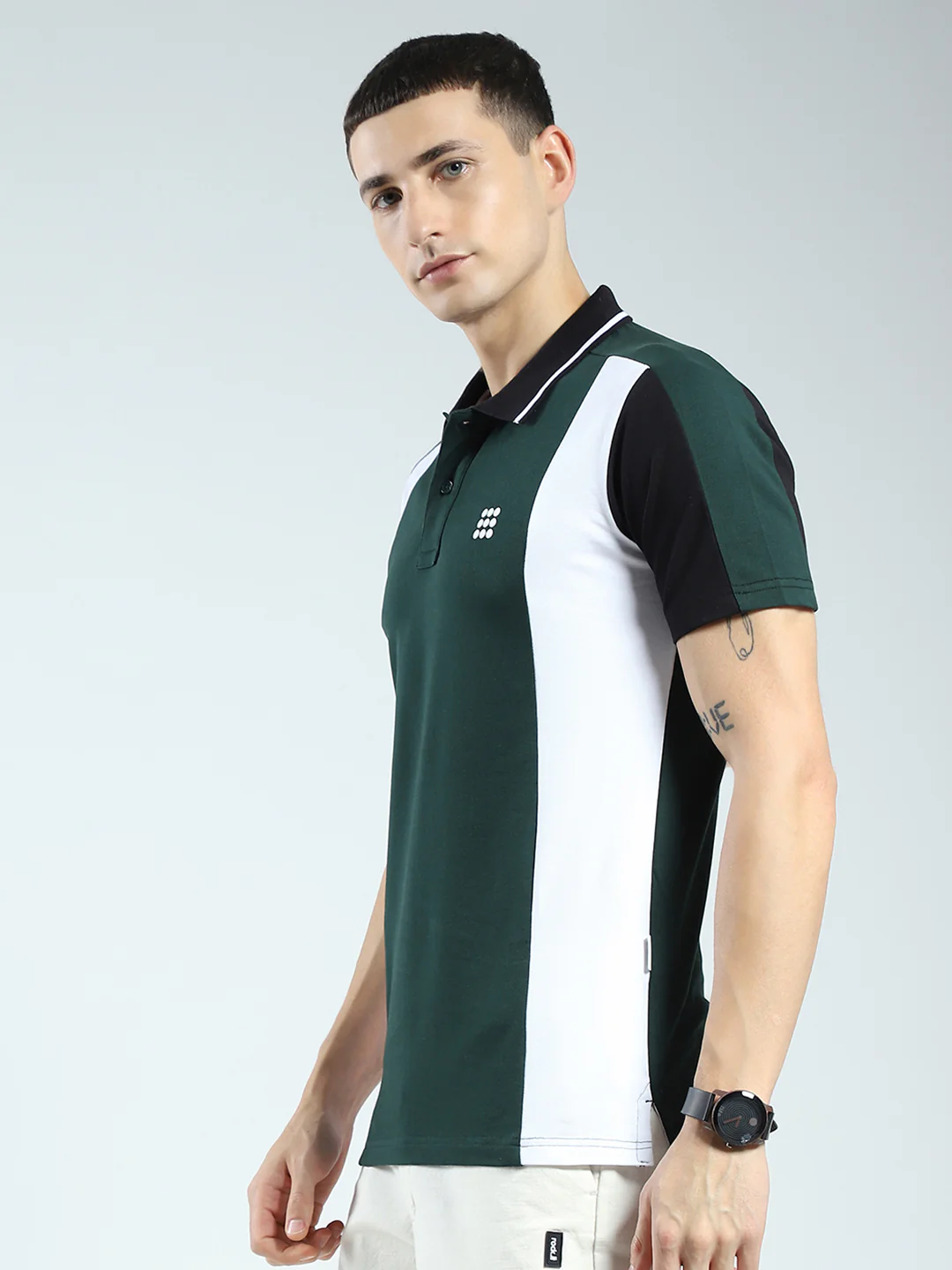Rock.it Men Green Solid Collar Half Sleeve T-Shirt - Image 3