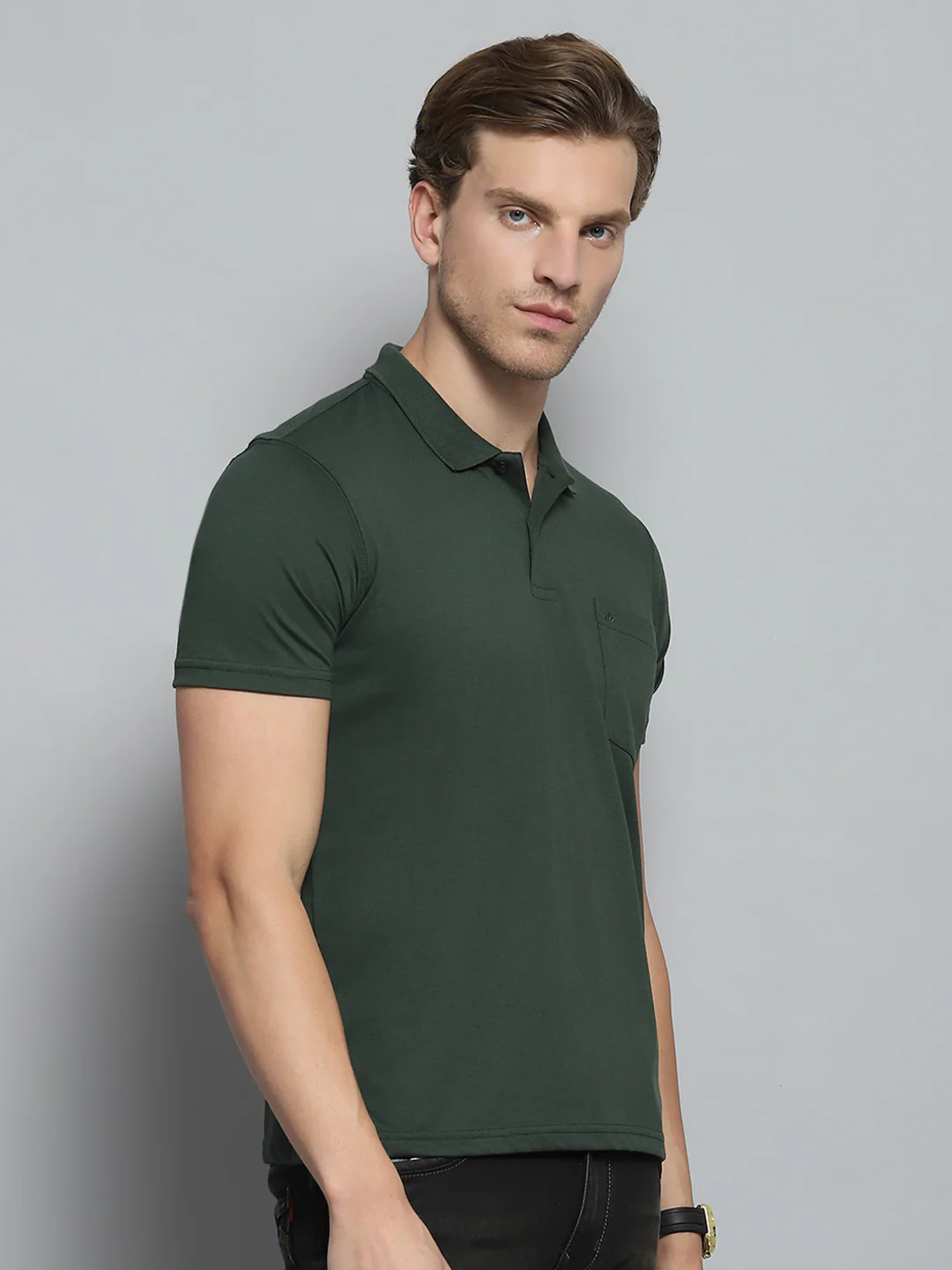 Men Green Solid Collar Half Sleeve T-Shirt - Image 4