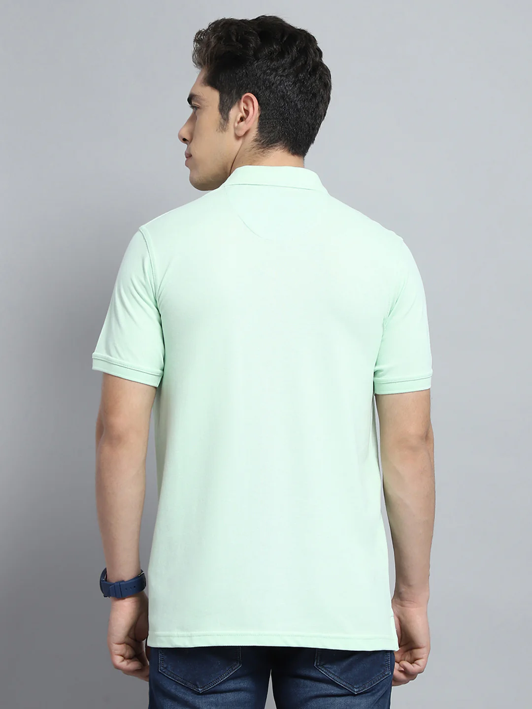 Men Green Solid Collar Half Sleeve T-Shirt - Image 5