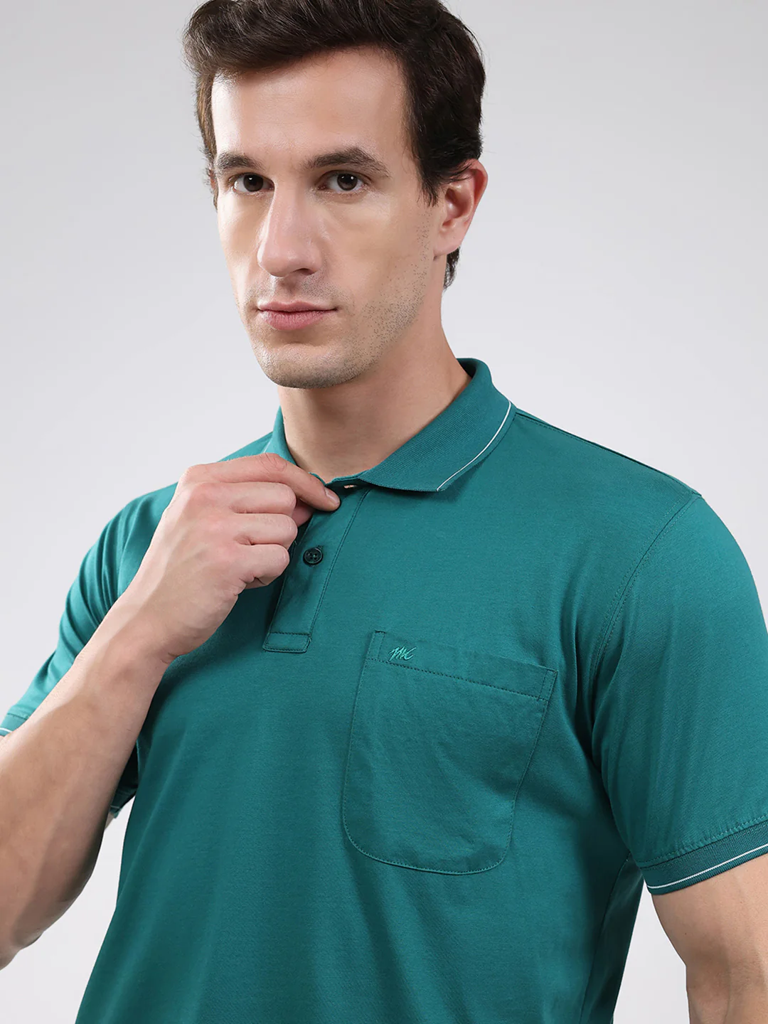 Men Green Solid Collar Half Sleeve T-Shirt - Image 7
