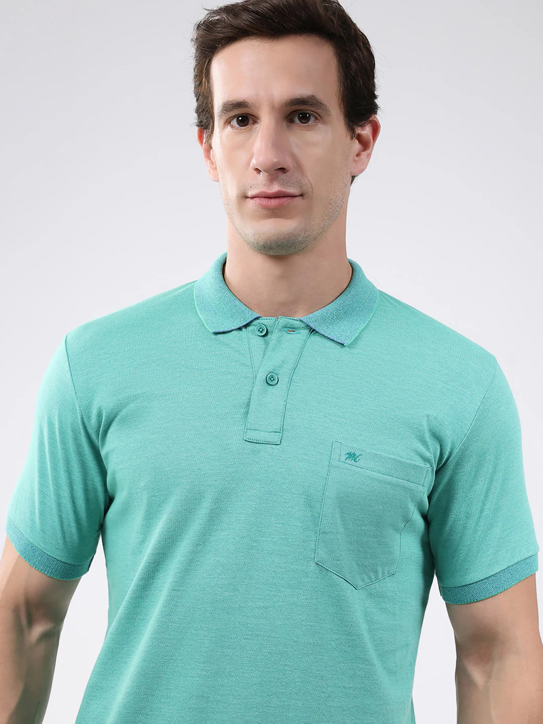 Men Green Solid Collar Half Sleeve T-Shirt - Image 6