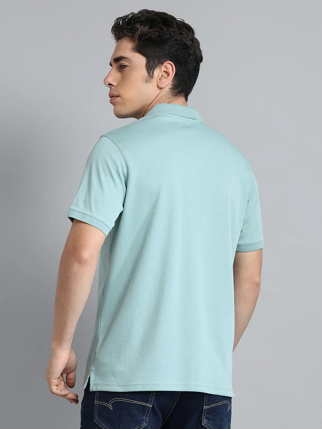 Men Green Solid Collar Half Sleeve T-Shirt - Image 5