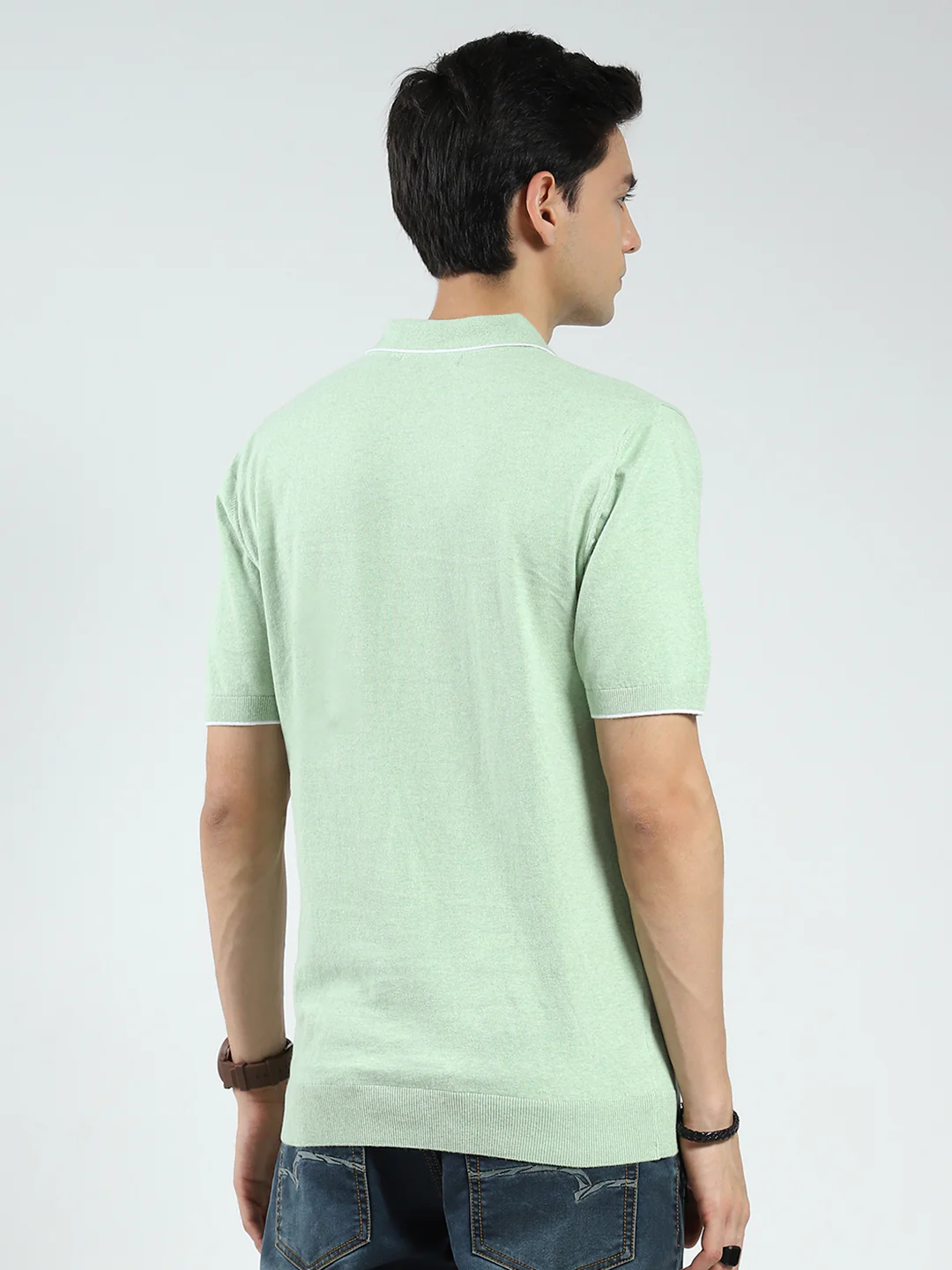 Men Green Solid Collar Half Sleeve T-Shirt - Image 5