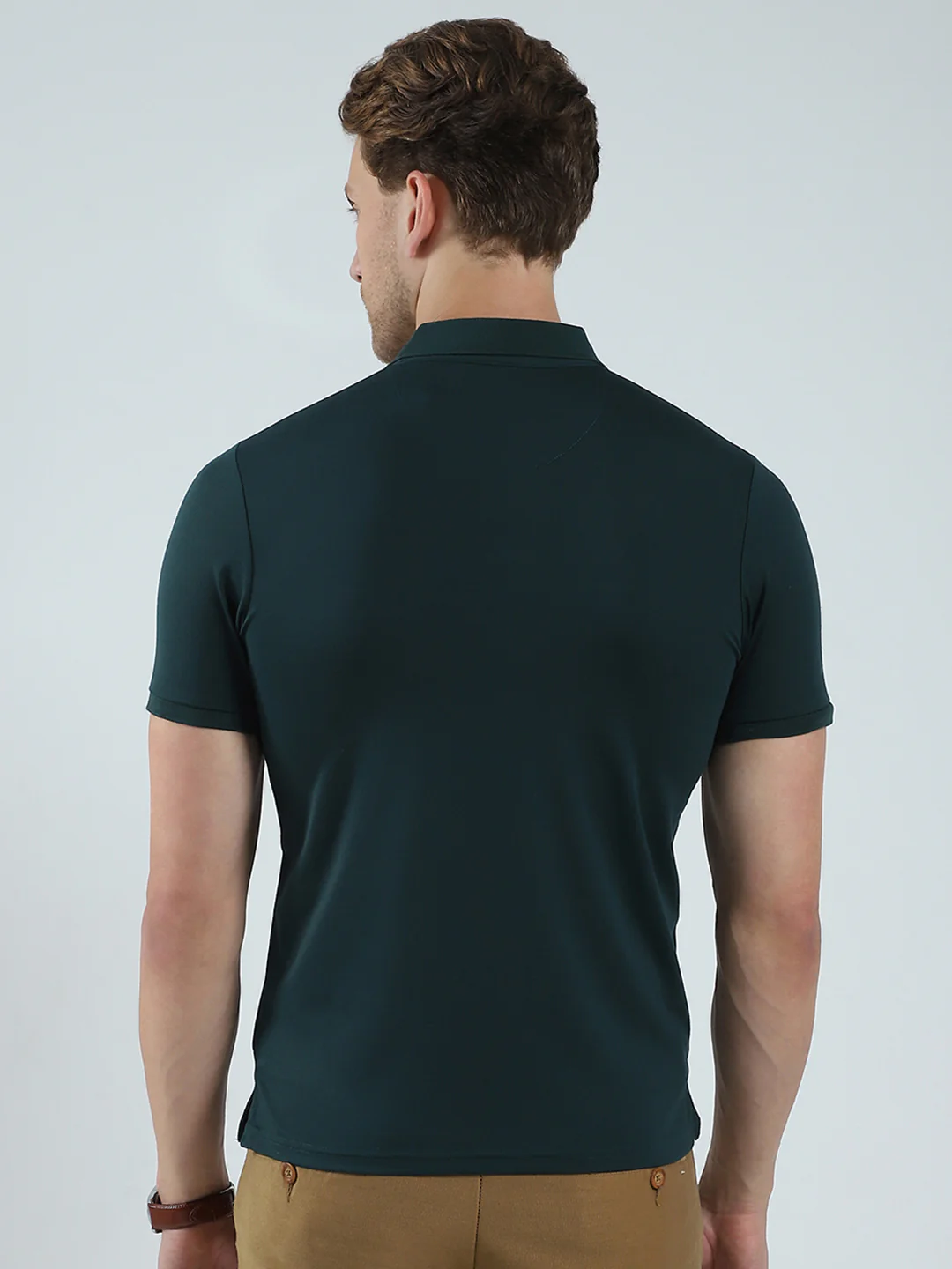 Men Green Solid Collar Half Sleeve T-Shirt - Image 5