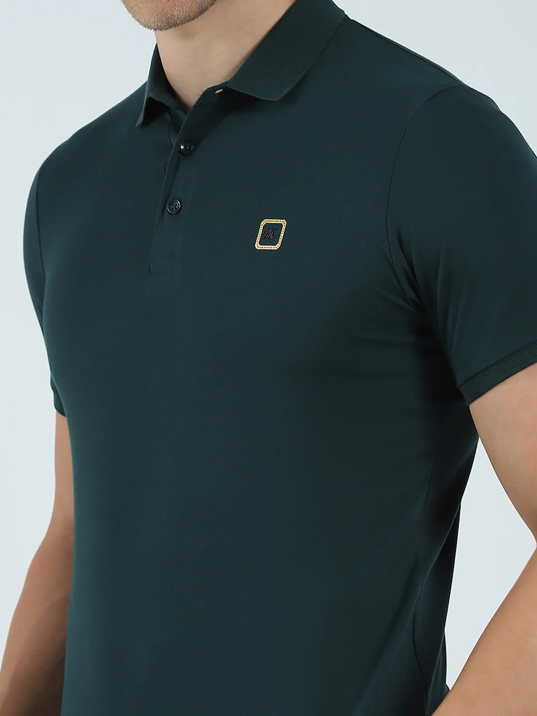 Men Green Solid Collar Half Sleeve T-Shirt - Image 7