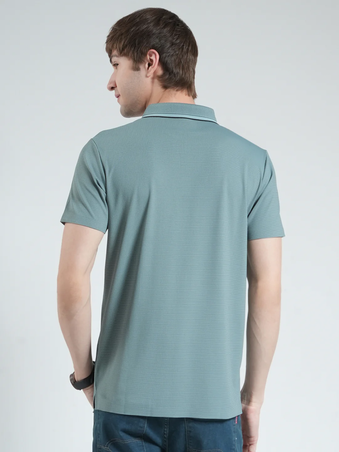 Men Green Solid Collar Half Sleeve T-Shirt - Image 5
