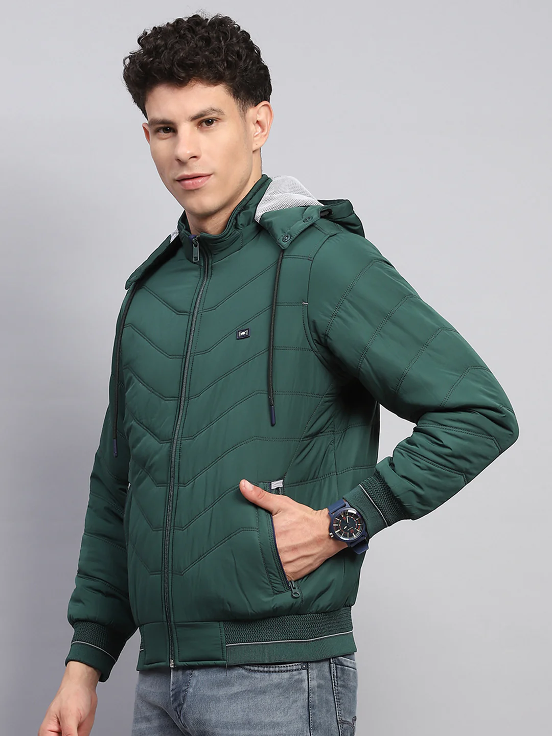 Men Green Solid Detachable Hood Full Sleeve Jacket - Image 4