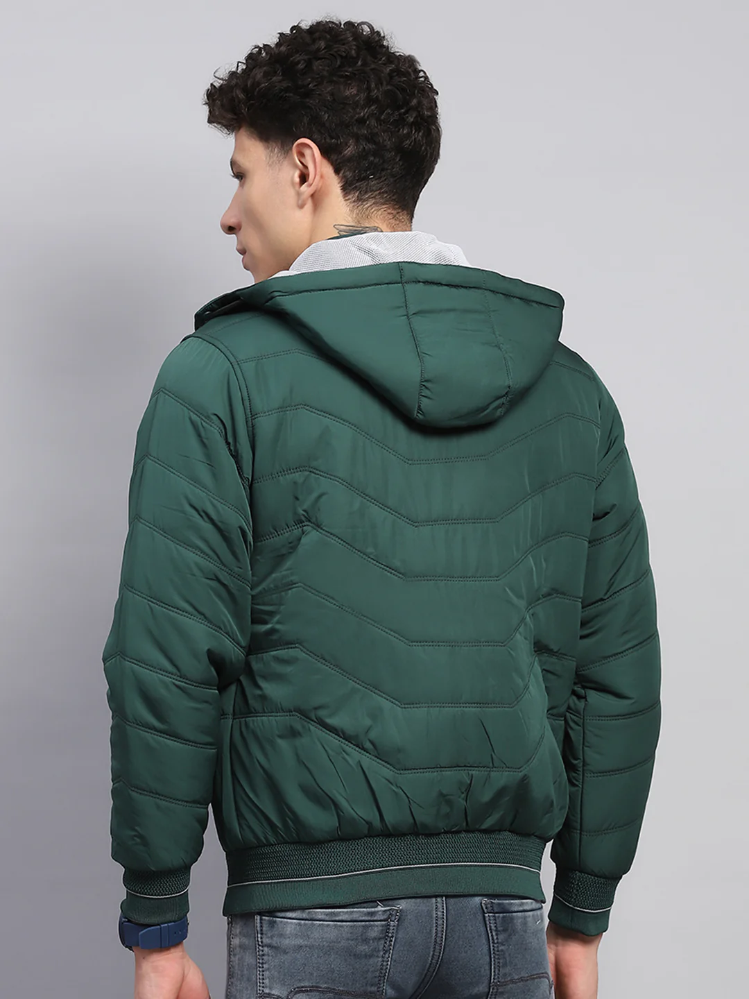 Men Green Solid Detachable Hood Full Sleeve Jacket - Image 5