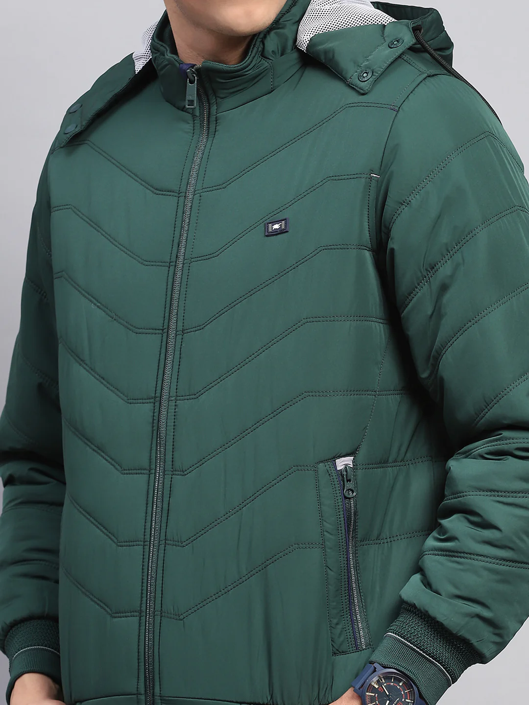 Men Green Solid Detachable Hood Full Sleeve Jacket - Image 7