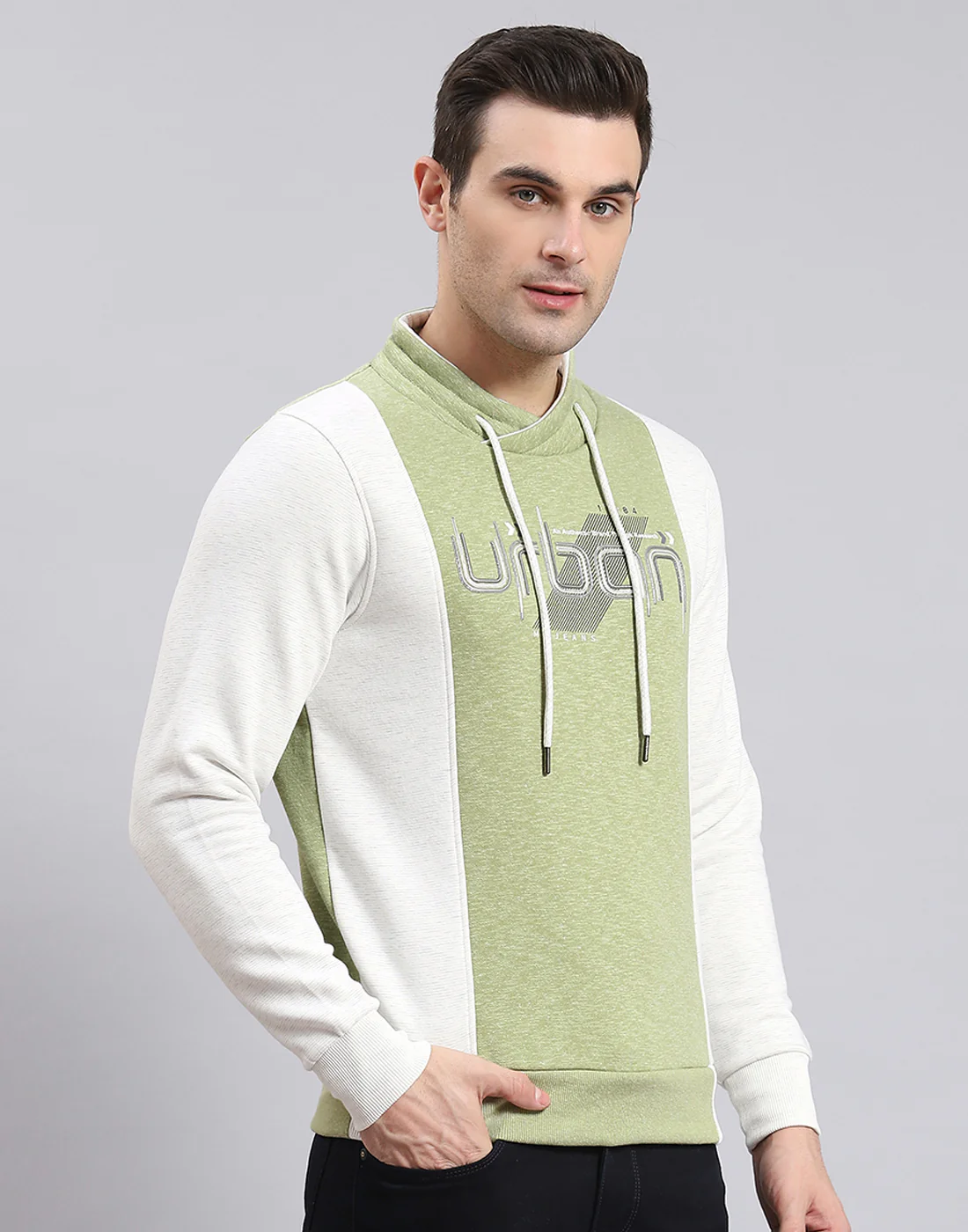 Men Green Solid F Neck Full Sleeve Sweatshirt - Image 4