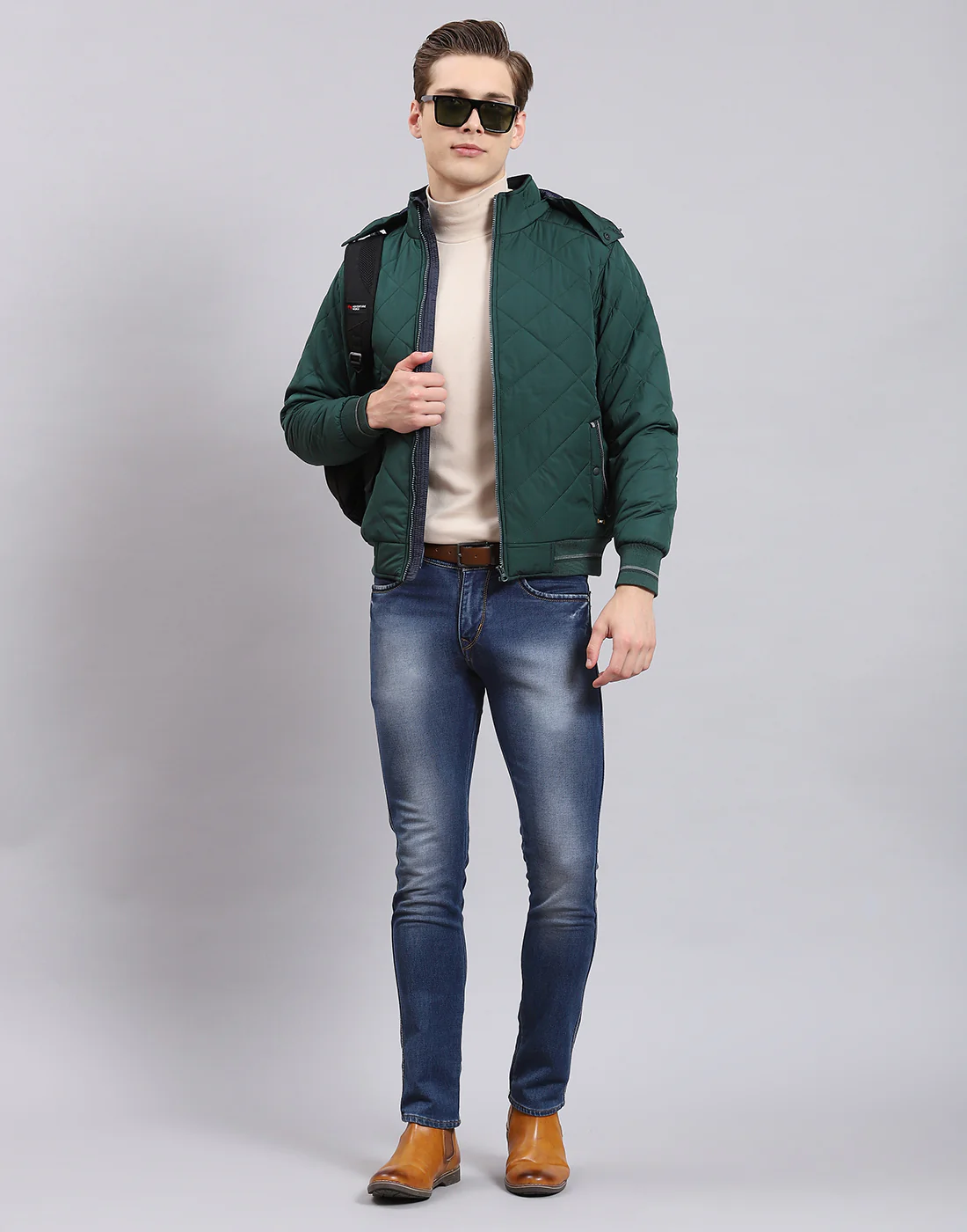 Men Green Solid Hooded Full Sleeve Jacket - Image 2