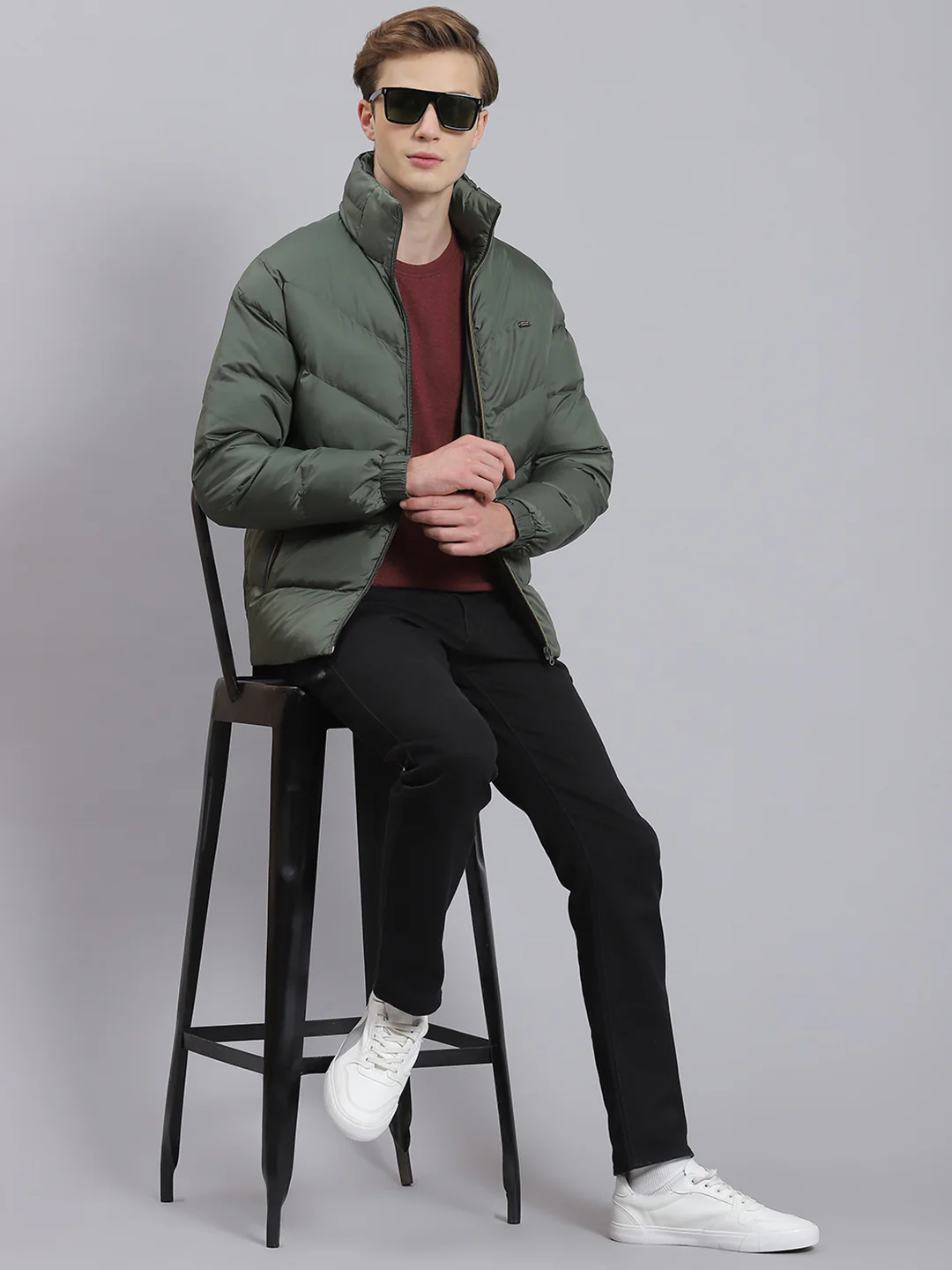 Men Green Solid Hooded Full Sleeve Jacket - Image 2