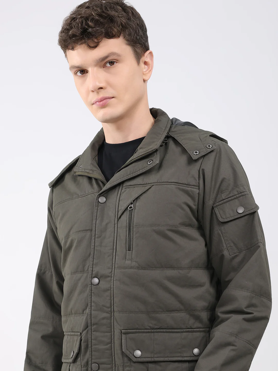 Men Green Solid Hooded Full Sleeve Jacket - Image 6