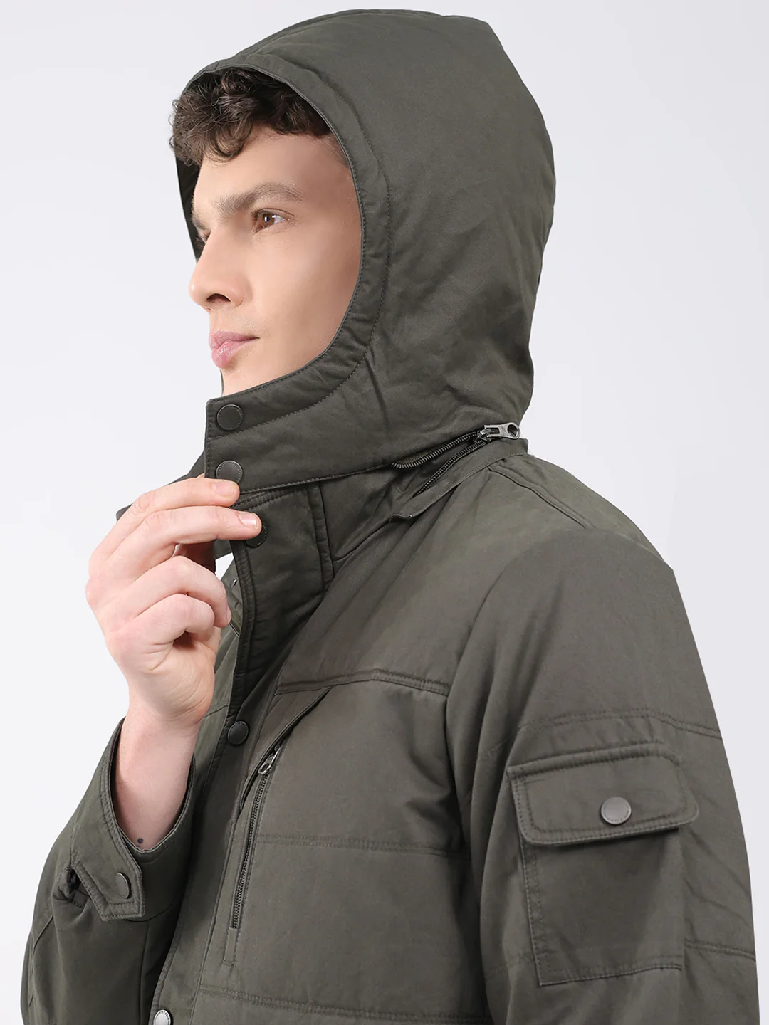 Men Green Solid Hooded Full Sleeve Jacket - Image 7