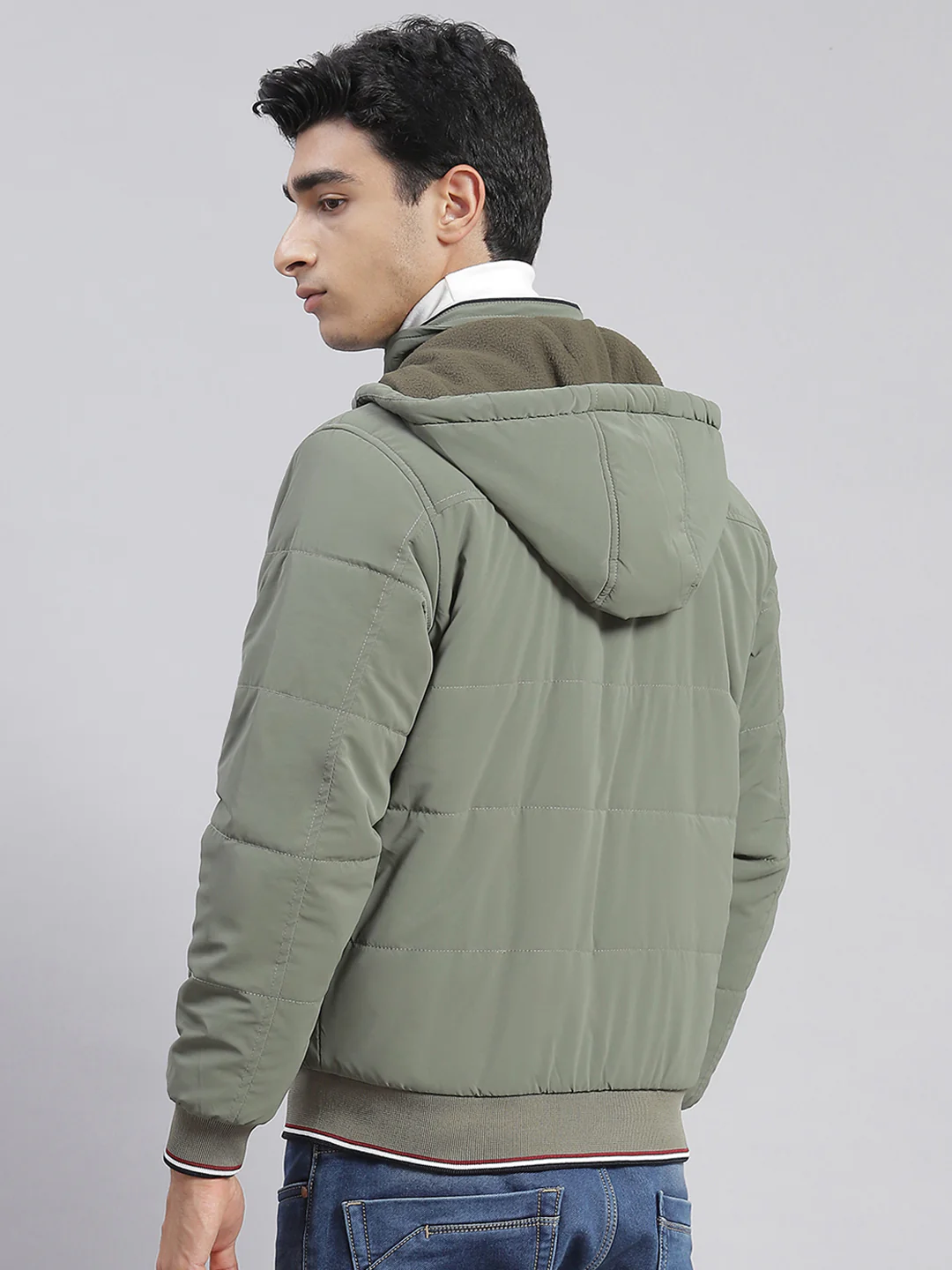 Men Green Solid Hooded Full Sleeve Jackets - Image 6
