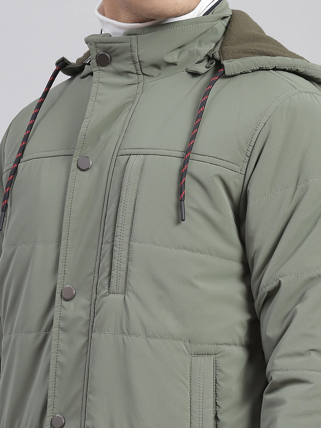 Men Green Solid Hooded Full Sleeve Jackets - Image 7